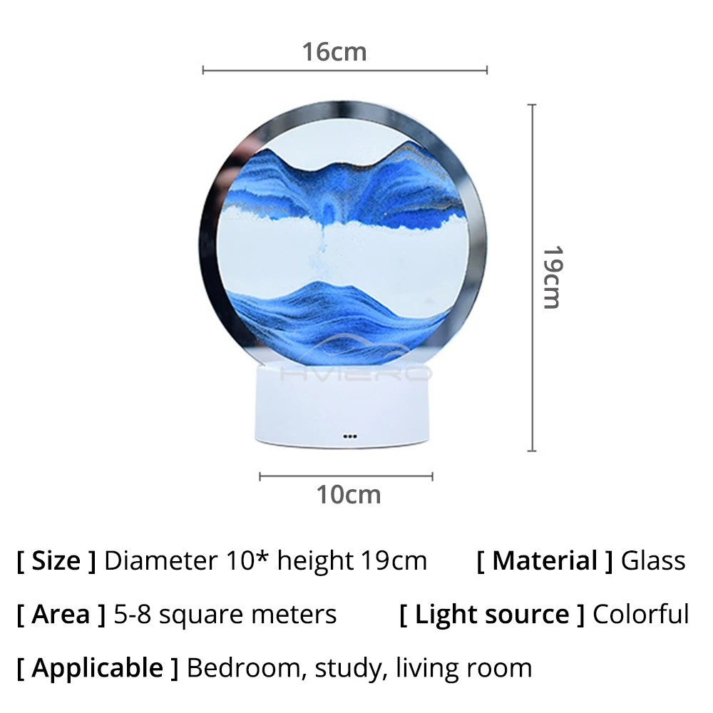LED Quicksand Painting Table Lamp 3D Moving Art Picture Round Glass Hourglass Night Light Bedside Home Decoration Accessories