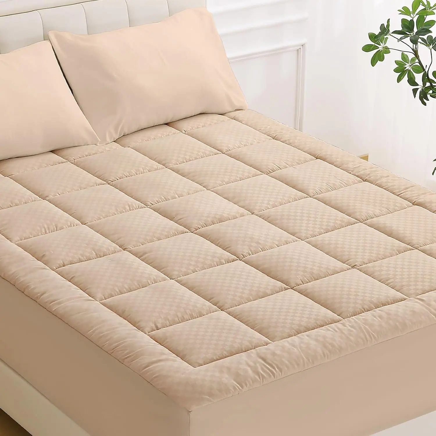 

King Quilted Fitted Mattr Pad, Cooling Soft Mattr Topper, Elastic Fitted Mattr Cover Stretches Up To 21 Hes Deep, Hine Washable