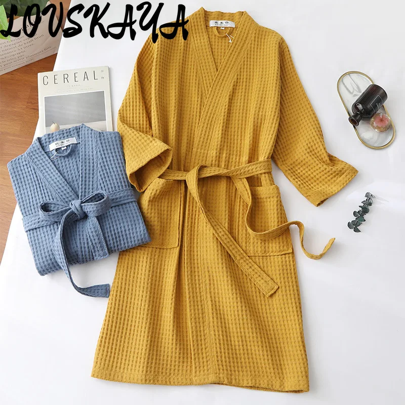 

Cotton Bathrobe Spring Summer Thin Morning Robe Long Waffle Bathrobe Available in Multiple Colors