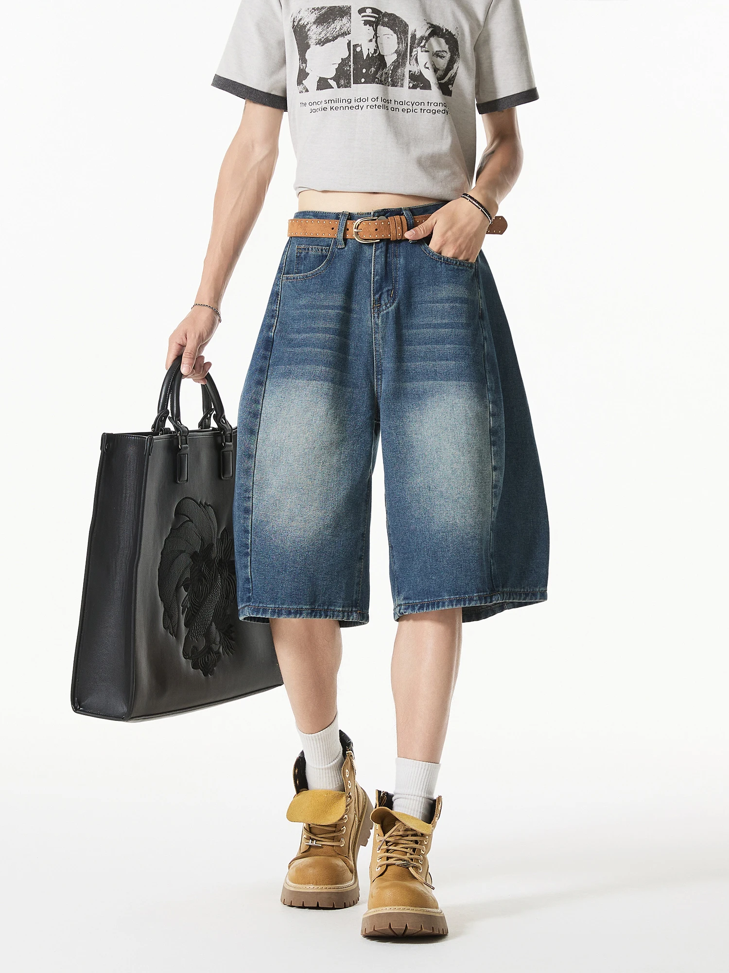 جينز ريترو متعثر orts للرجال صيفي فضفاض مستقيم الساق منتصف الخصر غير رسمي orts رقيقة Faionable الشباب نشط Sle