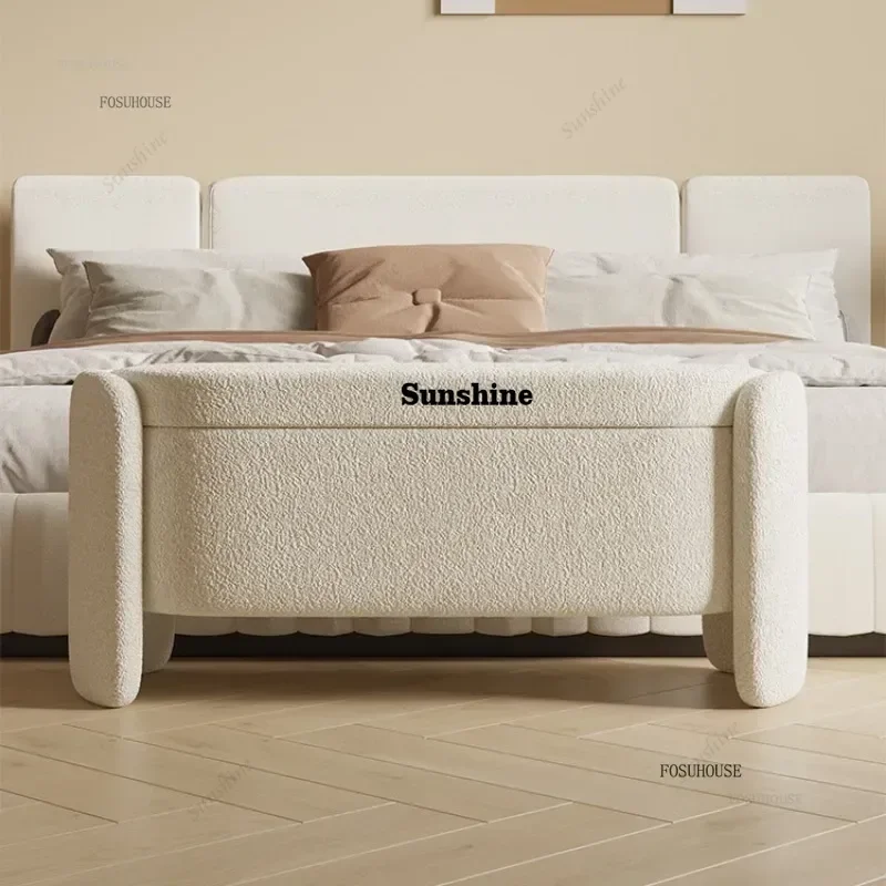 

Multi-functional Lamb Wool Storage Shoe Stool Nordic Bed End Stools Luxury Home Ottomans Cloak Upholstered Bench