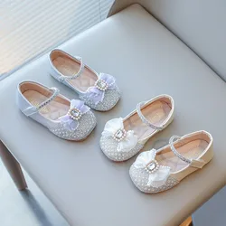 Pearl Diamond-bow Non-slip Soft Soles Girls Shoes  Spring and Autumn Outdoor PU Girls Casual Shoes Size 22-31 Sandalias De Mujer