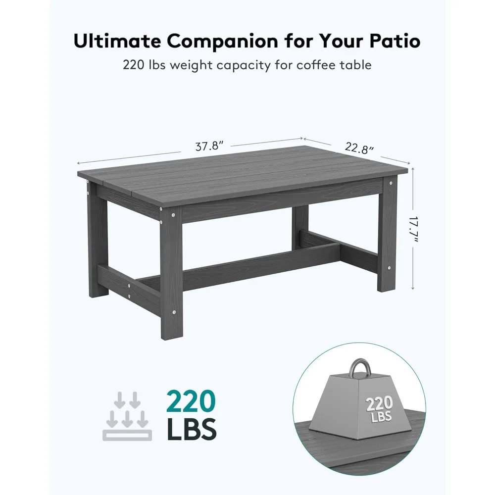 Patio Coffee Table, Rectangle Outdoor Coffee Table, All-Weather Coffee Side Table for Balcony, Poolside, Deck, Garden, Gray