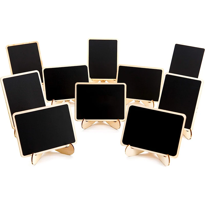 10/20 Pack Mini Chalkboard Signs Sets with Extra Fine Tip Chalk Marker, Wet Erase Small Wooden Tabletop Chalkboard Sign