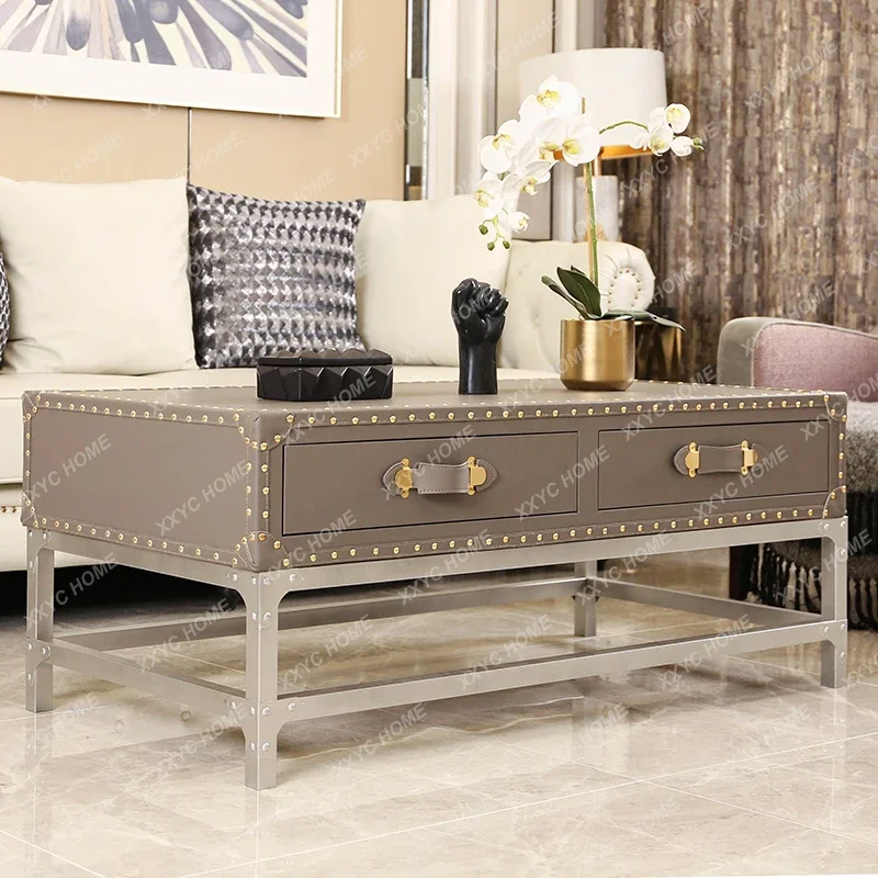 American Small Apartment Living Room Coffee Table Club Hotel Coffee Table European Leather Tea Table