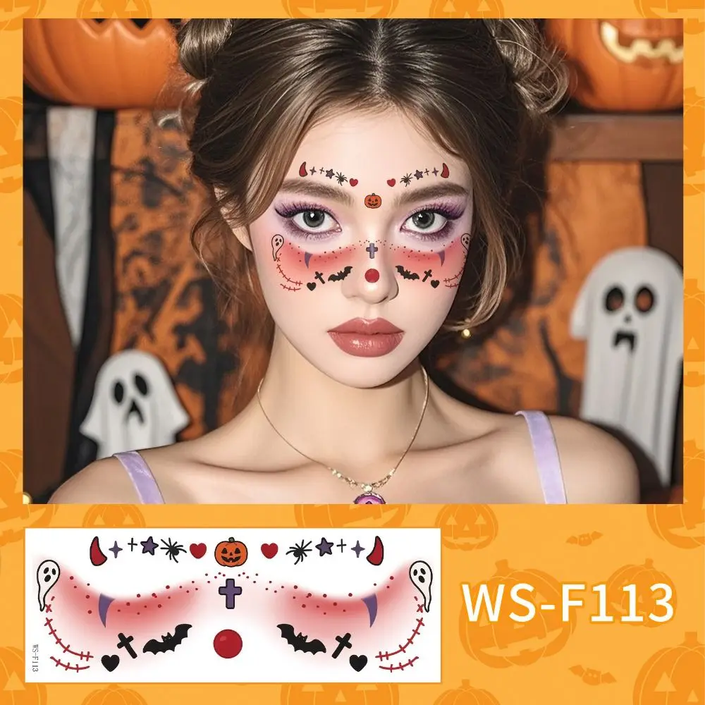 Disposable Halloween Face Tattoo Portable Waterproof Cheek Temporary Stickers Transparent Long-acting Bat Face Stickers