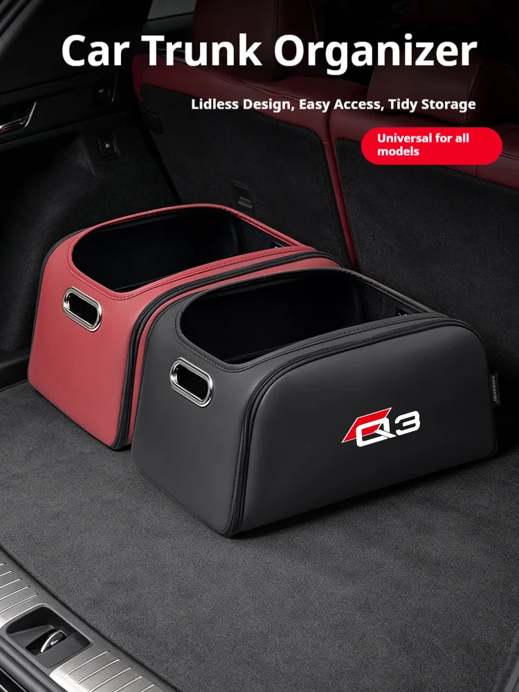 Car Trunk Organizer Box Storage Bag with Built-in Pocket Leather Material Waterproof Anti For Audi Q3 Q5 Q7 Q8 Auto Accessories