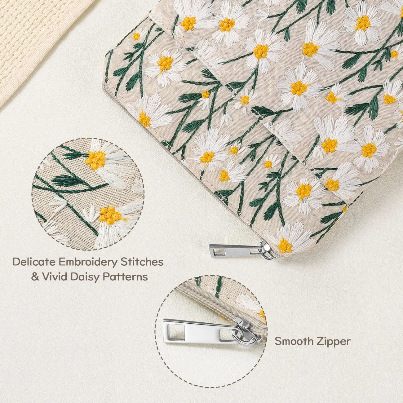 Embroidered Daisy Padded Sleeve for 7" Kindle Paperwhite, Protective Sleeve Case for 6" Kindle/Kindle Oasis/Kobo E-Reader