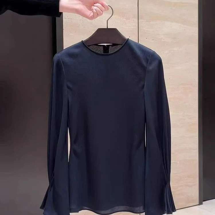 

French Style Shirt for Women Autumn of 2025 New Shirts Design Niche Round Neck Top