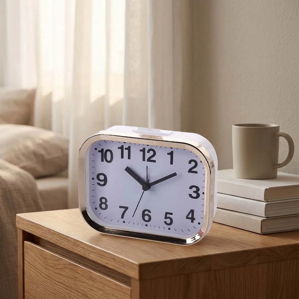 Noiseless Square Alarm Clock for ideal for Student's Bedside Enhances Sleep and Work Ambiance Loud Ringing for Late Sleepers