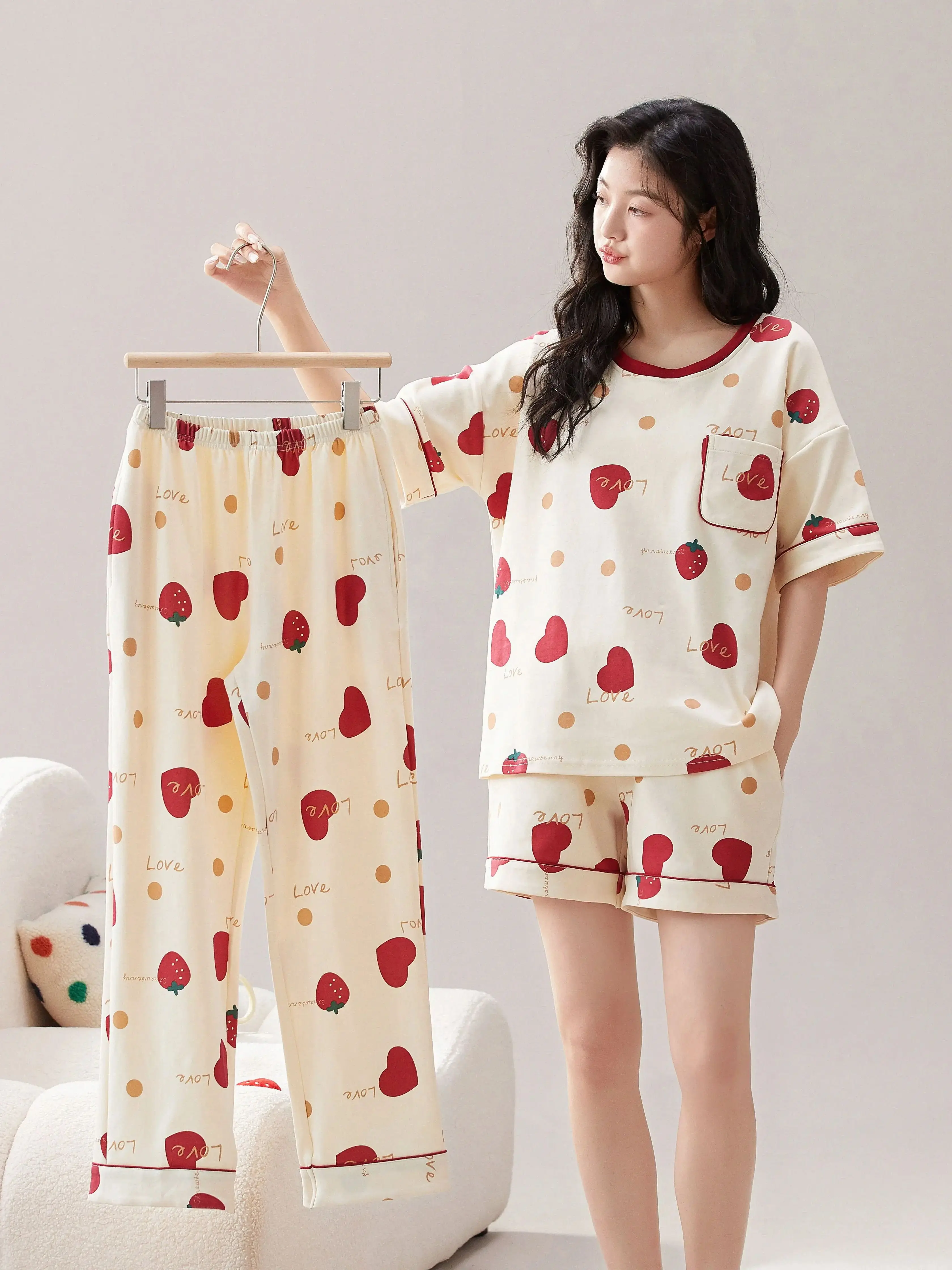 Pijama Sleepwear Feminino 100 Cotton Gauze Sleepwear Summer 3 and Shorts Pajama Printing Pyjama Femme Nightwear Pj Sets