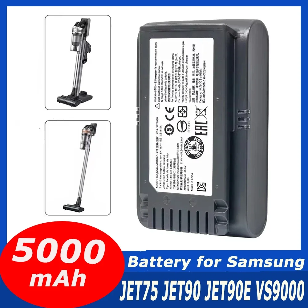 21.6V 5000mAh Li-ion Battery for Samsung Vacuum Cleaner Jet 90/Jet 75 Pet/Jet 75 Cordless Stick Vacuum VCA-SBT90/XAA