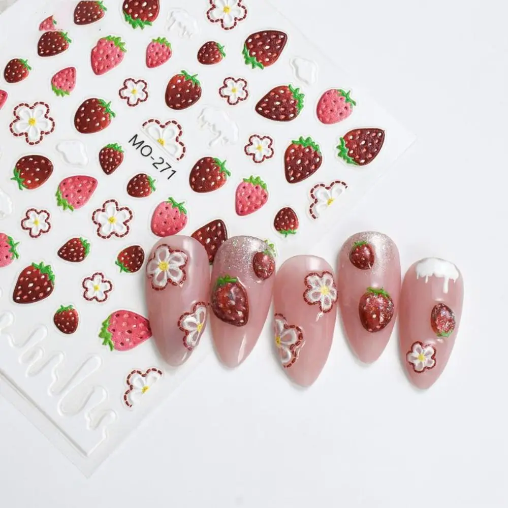 Nouveaux autocollants pour ongles fruits 5D, autocollants en relief fraise citron cerise fleur, outils de manucure auto-adhésifs, DIY bricolage