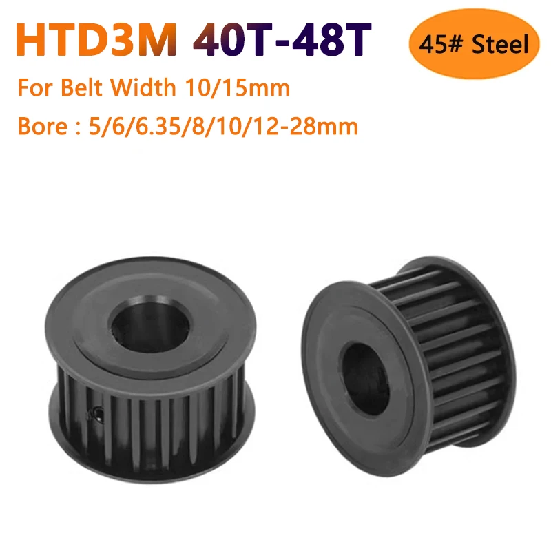 

1pc 40 44 48 Teeth HTD3M Black 45# Steel Timing Pulley HTD-3M 40T 44T 48T Synchronous Wheel for Belt Width 10/15mm Bore 5-28mm