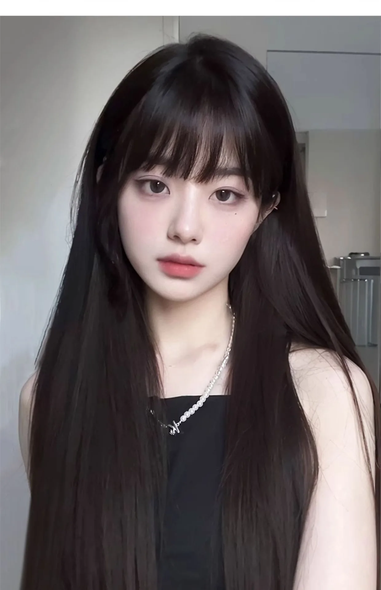 1PC Black Synthetic Wig Long Straight Bangs Natural Hair Cosplay Party Halloween Wig For Women Heat Resistant Full Head Cover image 5