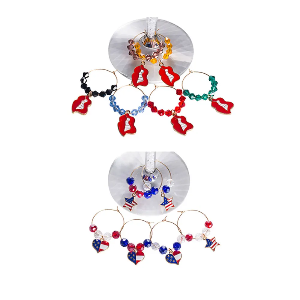 

6pcs Glass Ring Makers Crystal Charms American Flag Pendant Identify Tags Red White Blue Durability Party Family