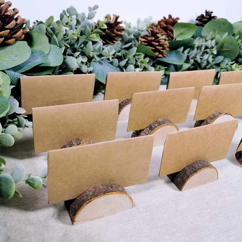 112pcs Kraft Paper Card Natural Wooden Place Card Holders Memo Note Photo Picture Clip Decor Wedding Birthday Party Decoration