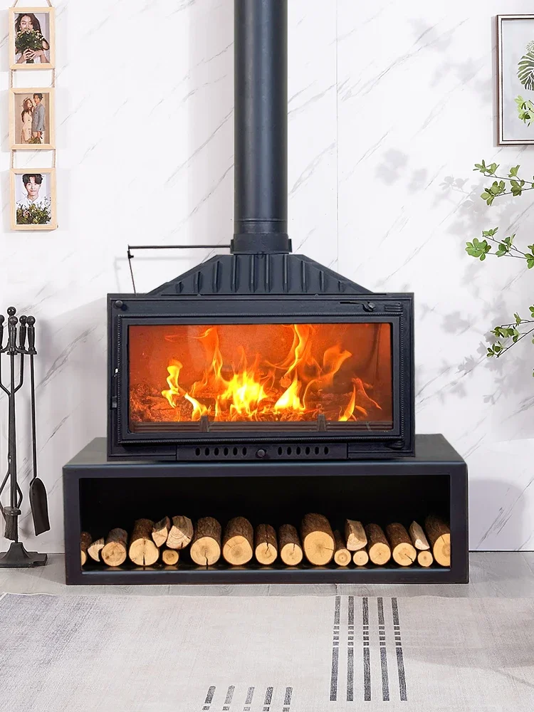 Embedded cast iron fireplace real fire wood heating fireplace