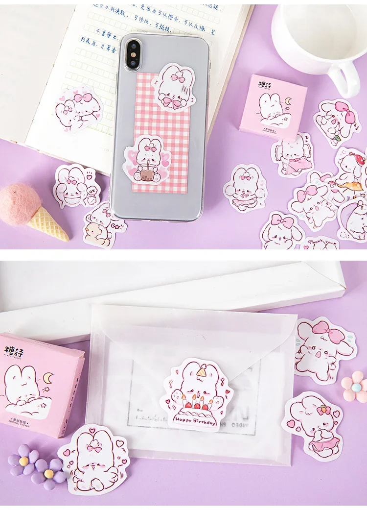 45 Stück/Box Niedliche Hasen-Aufkleber für den Alltag, Kawaii-Dekorationssticker für Planer, Scrapbooking, Schreibwaren, koreanische Tagebuch-Aufkleber – Detail 6
