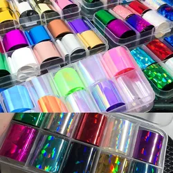 10 Rolls Nail Transfer Foil Paper Stickers Set Holographic Flowers Tropic Starry Adhesive Decal Manicure Nail Decor Accessories
