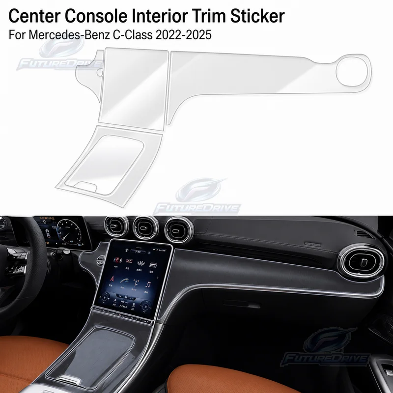 For Mercedes-Benz C-Class 2022-2025 Center Console Interior Trim Sticker, Clear TPU Paint Protection Film Accessory