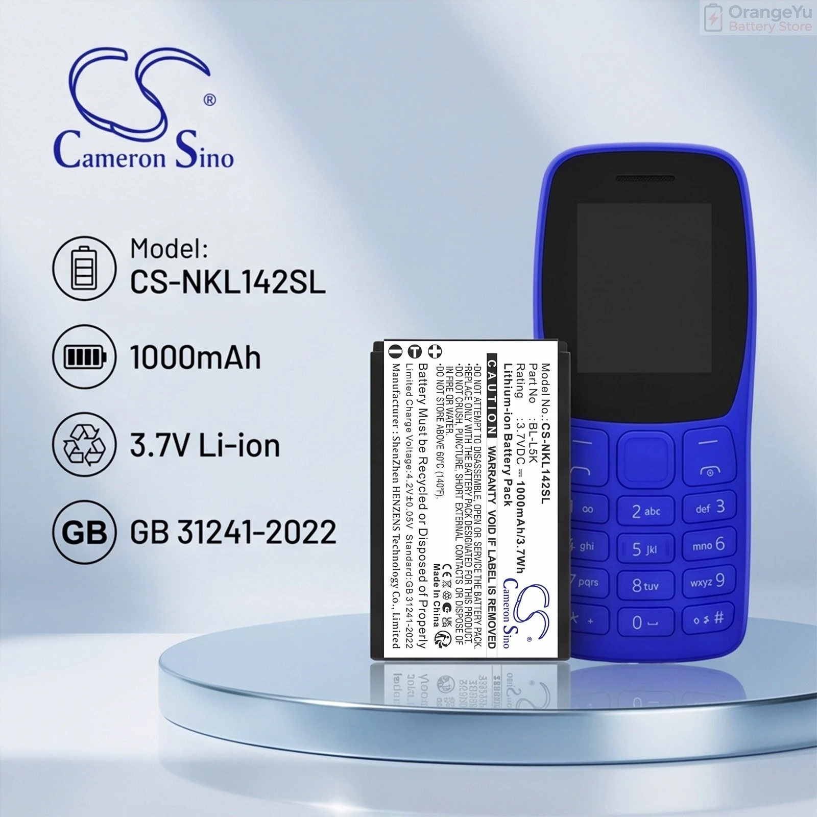Replacement 3.7V 1000mAh Mobile SmartPhone Battery for Nokia BL-L5K TA-1428 TA-1447 TA-1456 105 Plus 105+ 2022