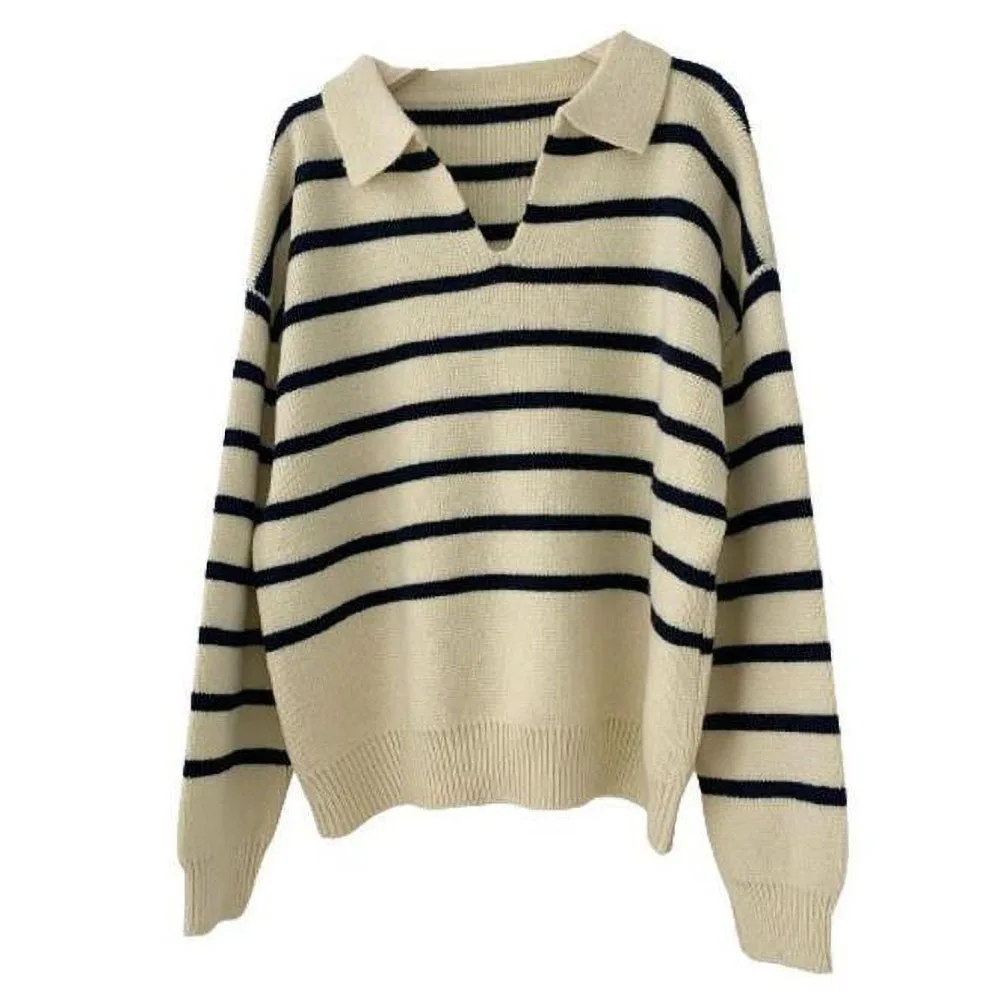 Sweaters Autumn Winter Women Clothes Fashion Stripe Knitted Long Sleeve Sweater Tops Casual Oversized Pullover Streetwear