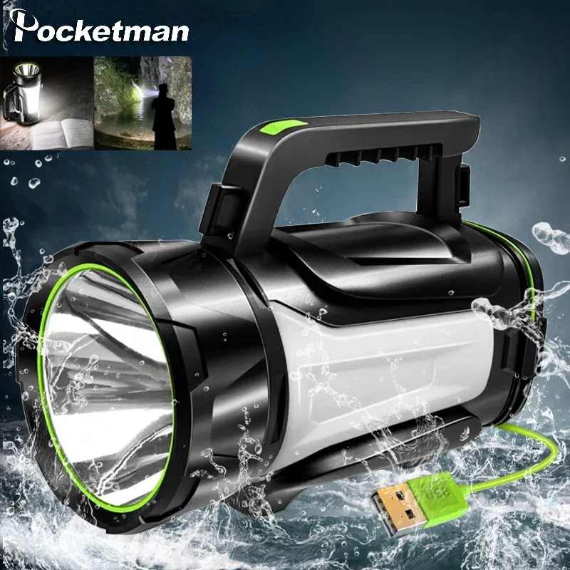 

Super Bright Flashlight Rechargeable Work Light LED Searchlight Waterproof Torch Spotlight with Built-in Battery