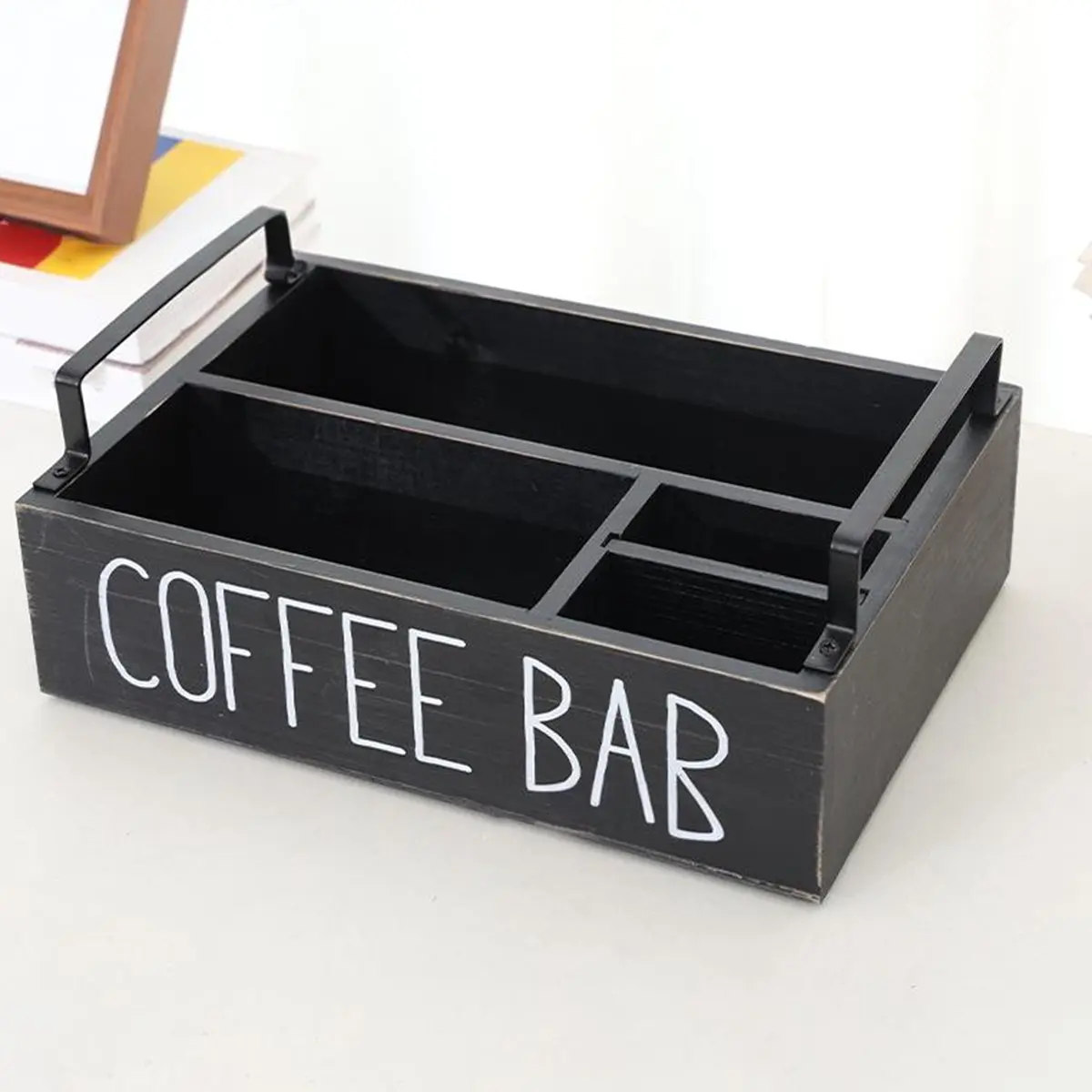 Y69A Wooden Storage Box Multi Compartment Organizer for Coffee Tea Bags Paper Cups Countertop Kitchen Storage Tidy Box