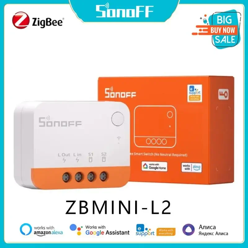 1-5PCS SONOFF ZBMINI L2 Zigbee Switch No Neutral Wire Required Smart Home Wireless 2 Way Module Switch eWeLink APP Control