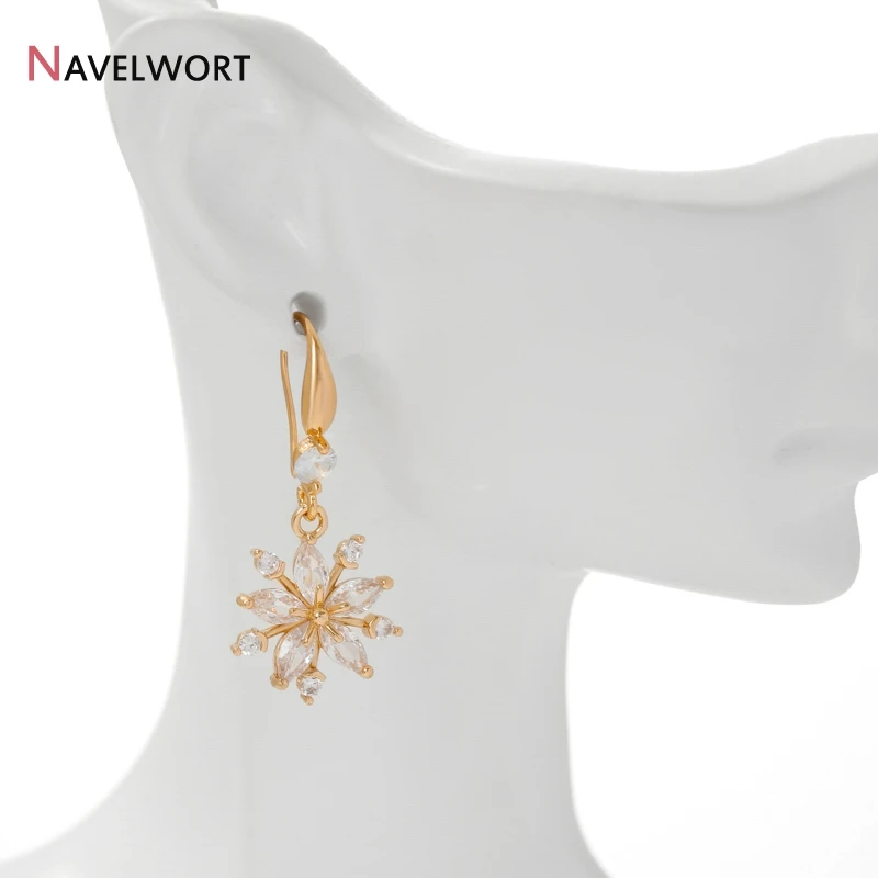 18K Gold Plated Brass Metal Inlaid Zircon Flower Shape Snowflake Charms Pendants Earring Charms,DIY Jewelry Materials view 3