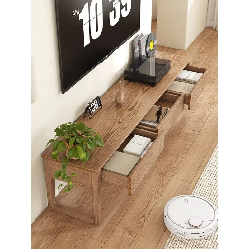 Small Apartment Full Solid Wood Coffee Table Combination Living Room Household Ash Wood Storage TV CabinetX14