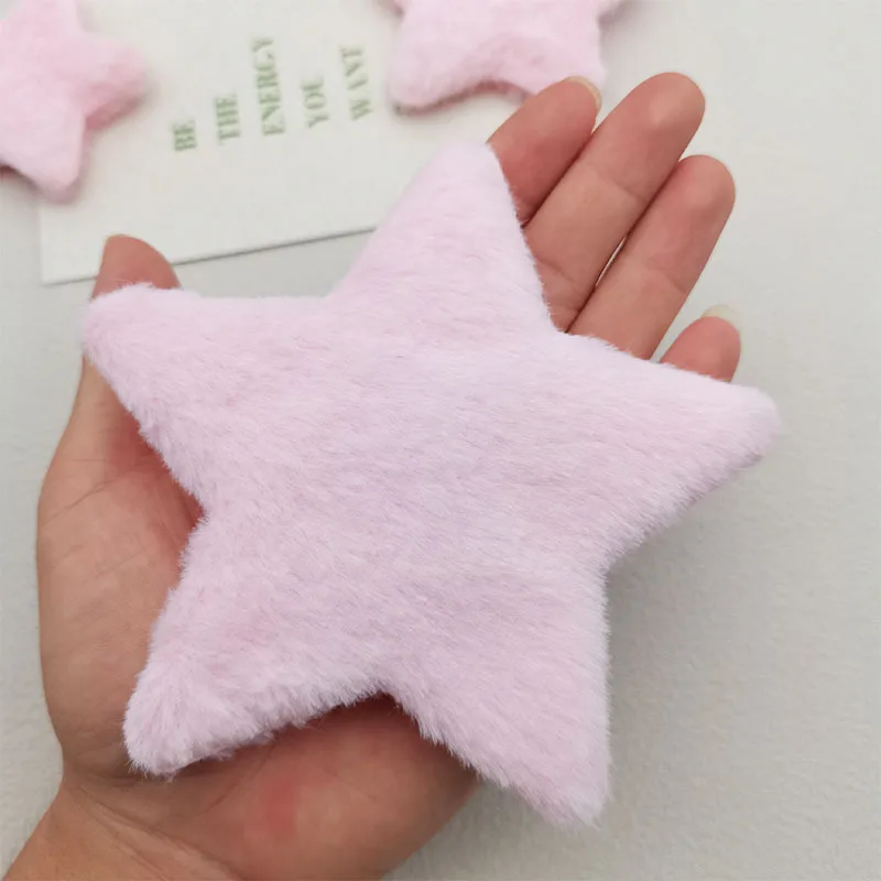 12cm Large Pink Fluffy Star Applique Set, Double-Sided Soft Plush Five-Point Star Embellishment for Clothing Caps Home Decor Cra