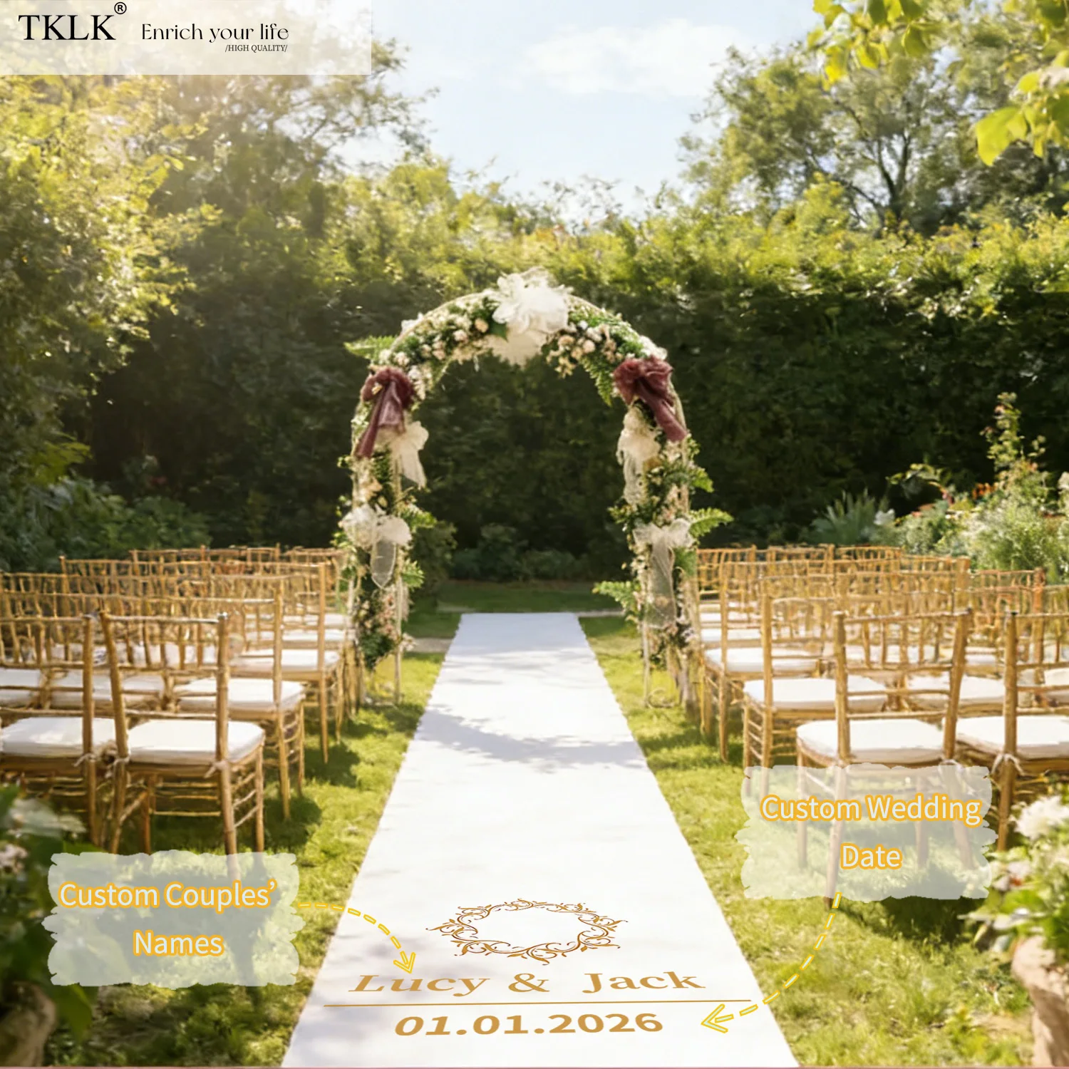 1pc Custom Wedding Aisle Runner, Custom with ur Couples' Names & Wedding Date, Ideal for Valentine’s Day, Wedding, Anniversary
