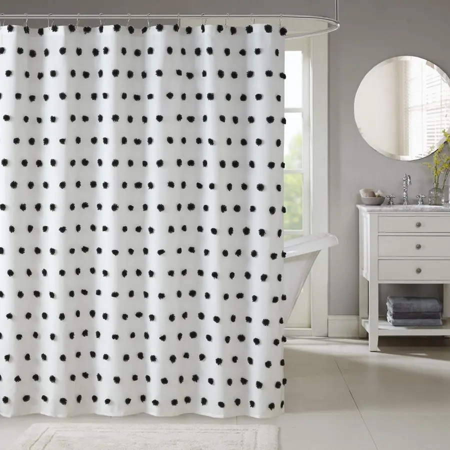 

Sophie Trendy Shower Curtain with Textured PomPoms Accent, Modern Bathroom Decor, Machine Washable Bath Privacy Screen, 72 in x