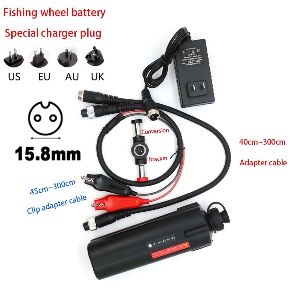Fishing Electric Reel Battery Accessory Clip Power Cord EU US AU UK Plug Charger Alligator Clip Adapter Cable Adapter Cable