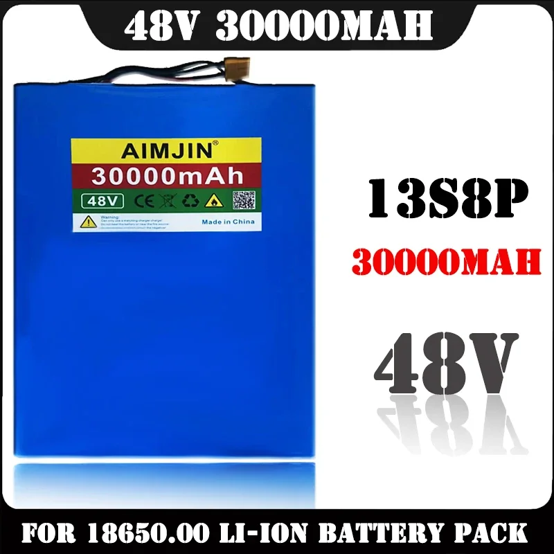 

48V 30000mAh 18650.00 13S8P Lithium Battery Pack 1000W Battery Built in 50A BMS