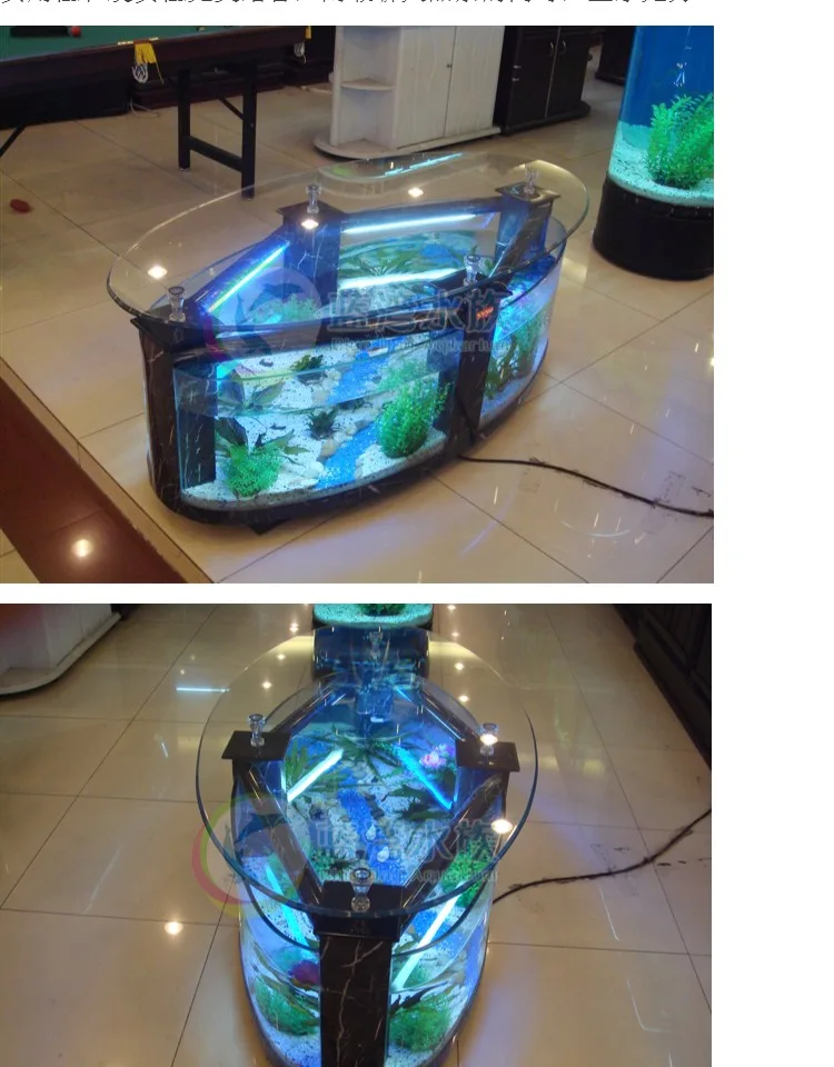 Coffee table fish tank living room household multi-functional creative medium-sized oval ecological water-free glass goldfish