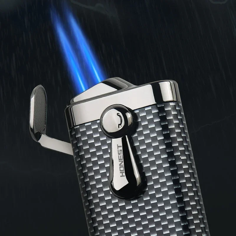 HONEST Metal Rocker Double Fire Butane Gas Lighter Direct Injection Windproof Cigar Special High-end Lighter Holiday Gift