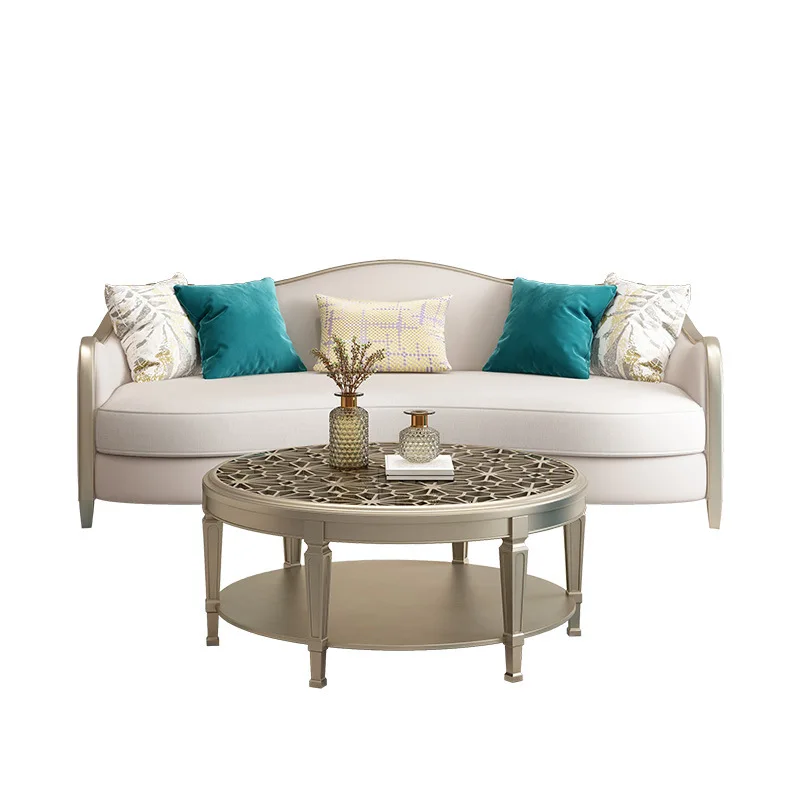 

American light luxury leather fabric sofa, simple and modern French solid wood high-end villa sofa combination