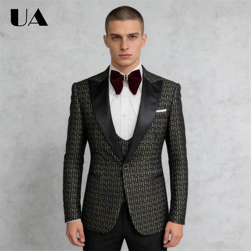 

Embroidery 3-Piece Suit Set for Men, XS-3XL Prom Suit Attire (Jacket Vest Pants) Slim Fitting High Quality Tuxedo In Stock