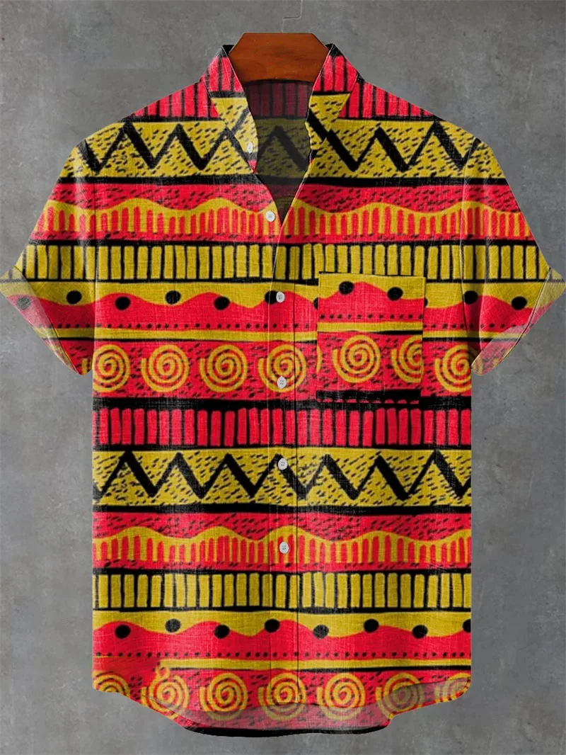 ฤดูร้อนแฟชั่นผู้ชายผ้าลินินแขนสั้นเสื้อ Retro สัตว์ Tiger พิมพ์ Street Casual Daily ชายเสื้อด้านบนเสื้อฮาวายผู้ชาย