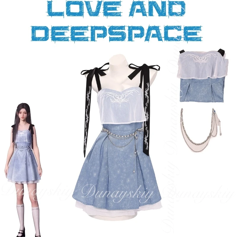 

Игра Love and Deepspace Deepspace Hunter A Player Косплей с черным париком, платье-сарафан с сердечком, костюм для косплея, все комплекты