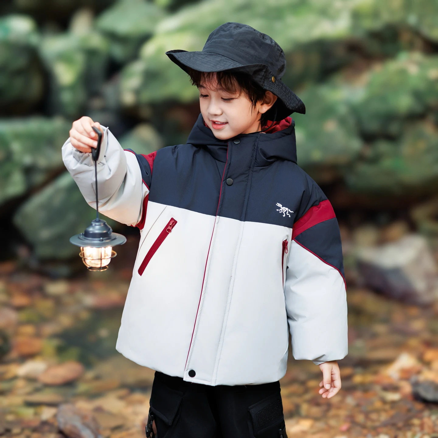 

Boys' Winter Puffer Jaet White Du down Tee-Proof Warmth Outdoor Hat-On Coat Korean Sle Youth Faionable Outfit