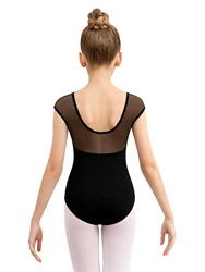 Cap Sleeve Ballet leotard for girls v-neck mesh hollow back toddler full front lining