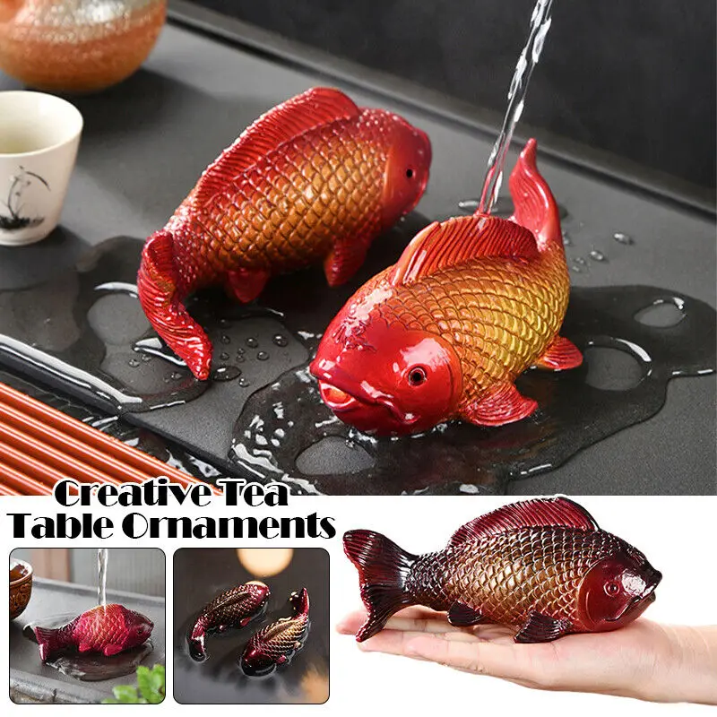 Creative Small Tea Pet Color Change Koi Carp Desktop Tea Table Ornaments Decor Two Fish Report Happiness Zen Teaware Accessories