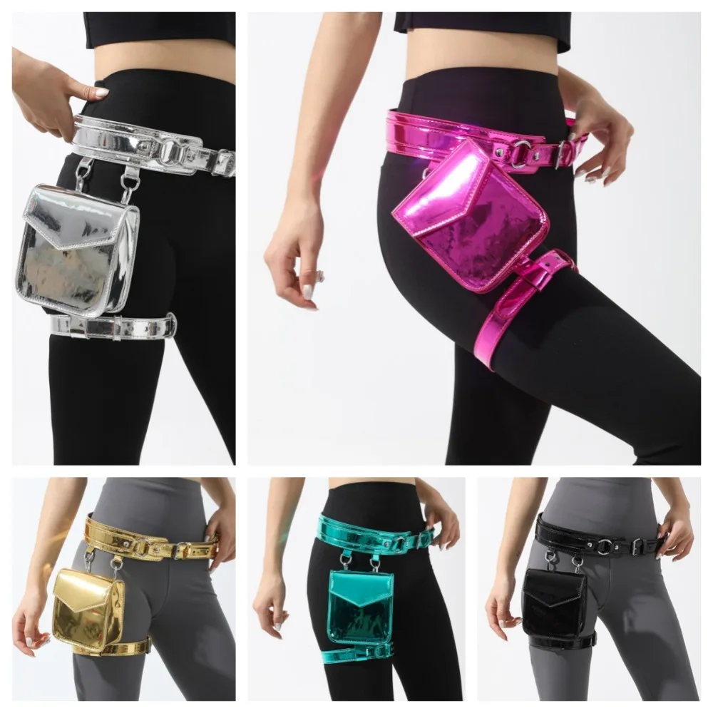 Creative Punk Metallic Waist Belt Pouch Goth Leg Ring Thigh Harness Leg Bag PU Leather Coin Purse Motorcycle Waistpack Outdoor