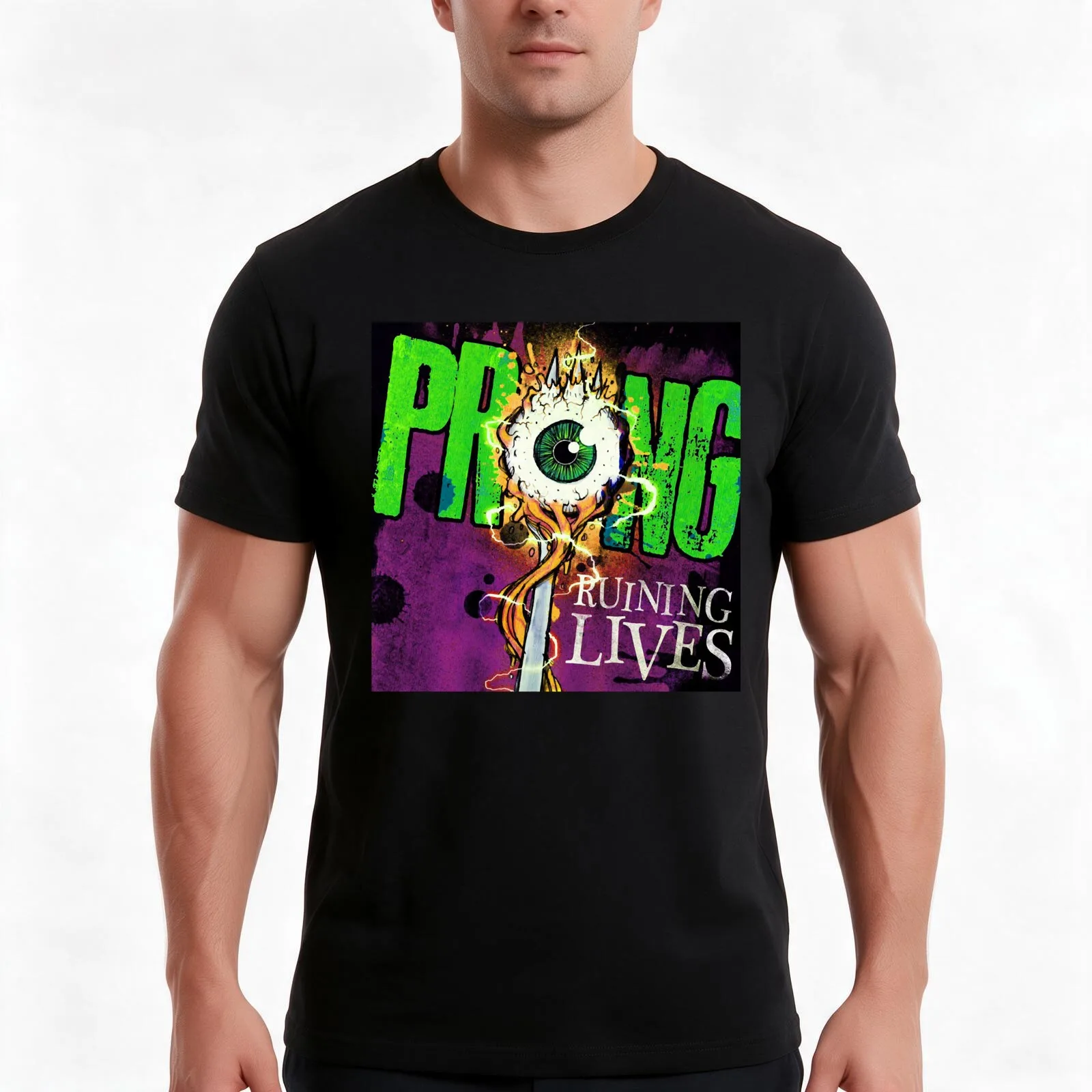 PRONG MUSIC ARTWOK T-Shirt, Summer Casual Cotton Tee, Oversized Streetwear Tops, Vintage Graphic Print, Loose Fit Short Sleeve