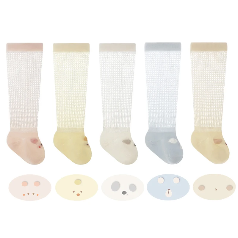 5 Paar Baby-Kniestrümpfe für Neugeborene, Kleinkinder, Sommer-Socken für Jungen und Mädchen, Atmungsaktive Netz-Softsocken mit Cartoon-Motiven für Babys