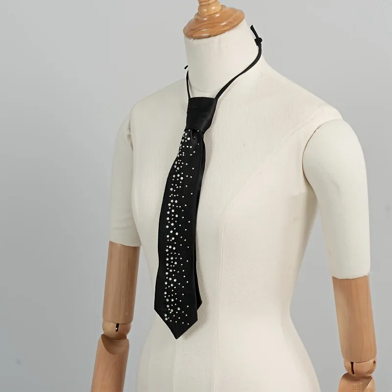 Rhinestone Necktie, Pre‑tied & Adjustable, Sparkly Decorative Tie for Stage Performance, Unisex for Men & Women